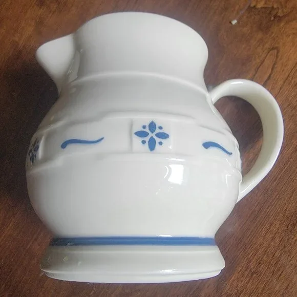 Longaberger Pottery Woven Traditions Classic Blue 32 oz Pitcher Signed 1990 - Picture 3 of 6